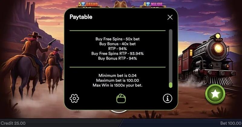 Gold Train Heist - den samlede udbetaling for Hold and Win-runden